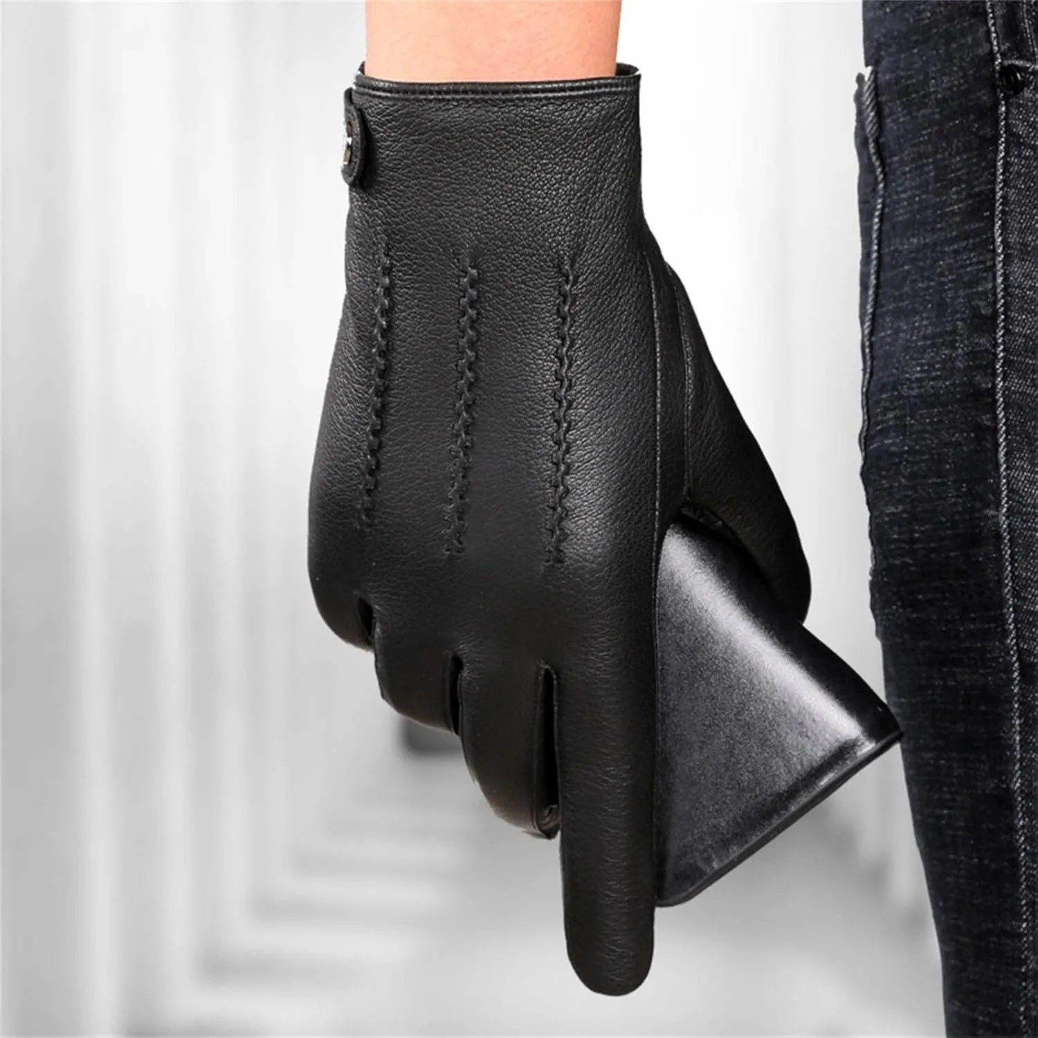 Men's Gloves Leather Gloves Winter Warm Padded Thickened Driving Simple Gloves Winter Warm Gloves