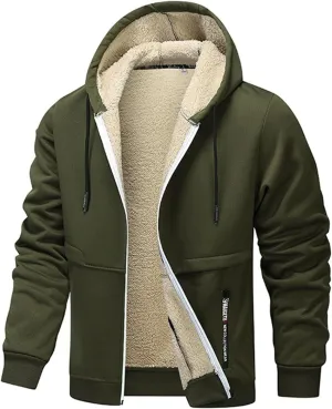 Men's Heavyweight Sherpa Hoodie Full-Zip Fleece Jacket Winter Warm Sweatshirt with Pockets