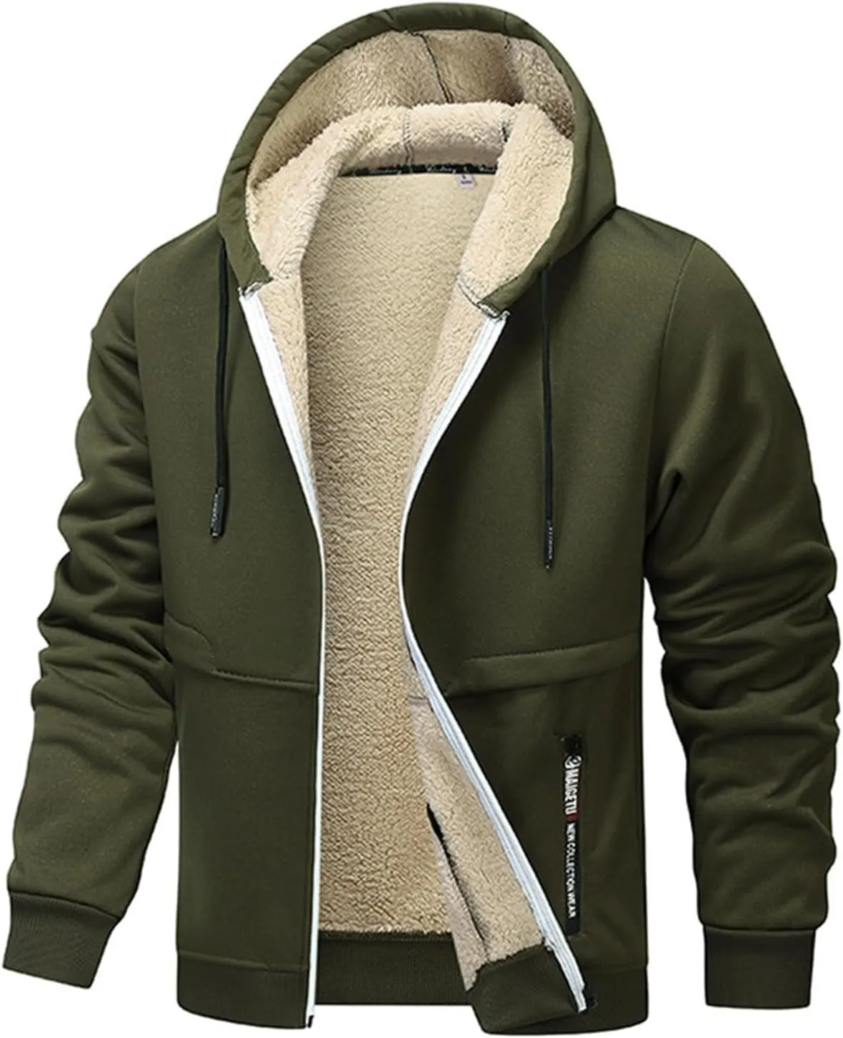 Men's Heavyweight Sherpa Hoodie Full-Zip Fleece Jacket Winter Warm Sweatshirt with Pockets