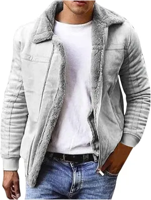Mens Heavyweight Wool Bomber Jackets Faux Leather Sherpa Lined Vintage Motorcycle Stand Collar Jacket with Pockets