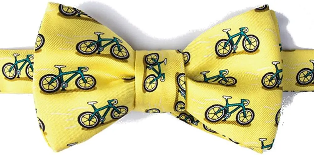 Men's Hipster 100% Silk Yellow Bike Bicycles Cycling Self Tie Butterfly Bow Tie