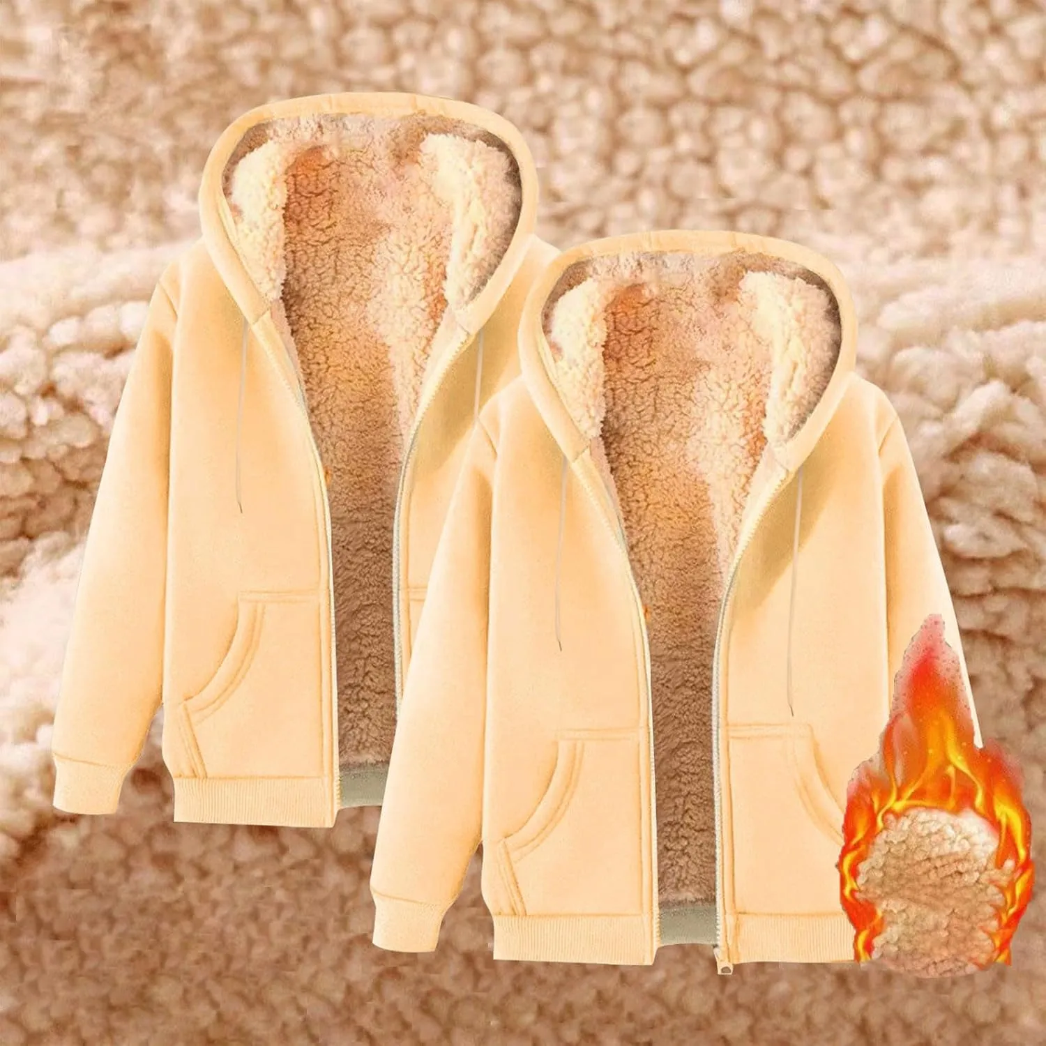 Men's Jacket Hooded Full Zip Up Fleece Warm Thick Jackets Winter Long Sleeve Hoodie Jacket Casual Padded Jacket
