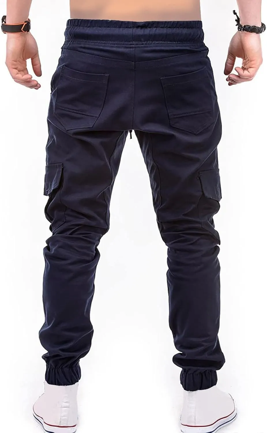 Mens Joggers Cargo Pants Drawstring Stretch Tapered Pants Solid Color Casual Trousers Outdoor Hiking Athletic Trouser