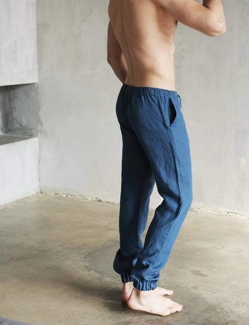Mens Linen Pants Casual Summer Pants for Men Elegant and Comfy Navy Trousers Gift for him Natural Linen Clothing