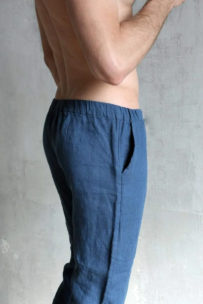 Mens Linen Pants Casual Summer Pants for Men Elegant and Comfy Navy Trousers Gift for him Natural Linen Clothing