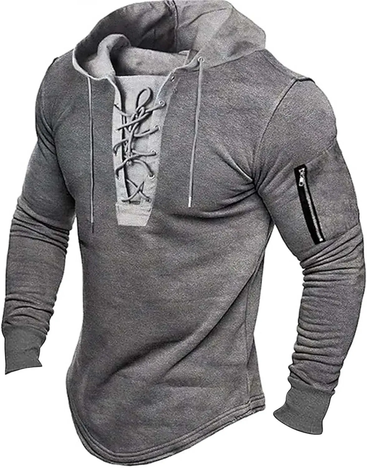 Mens Long Sleeve Tactical Hoodies Sweatshirts Outdoor Military Distressed Retro Lace Up Gym Athletic Hooded Pullover