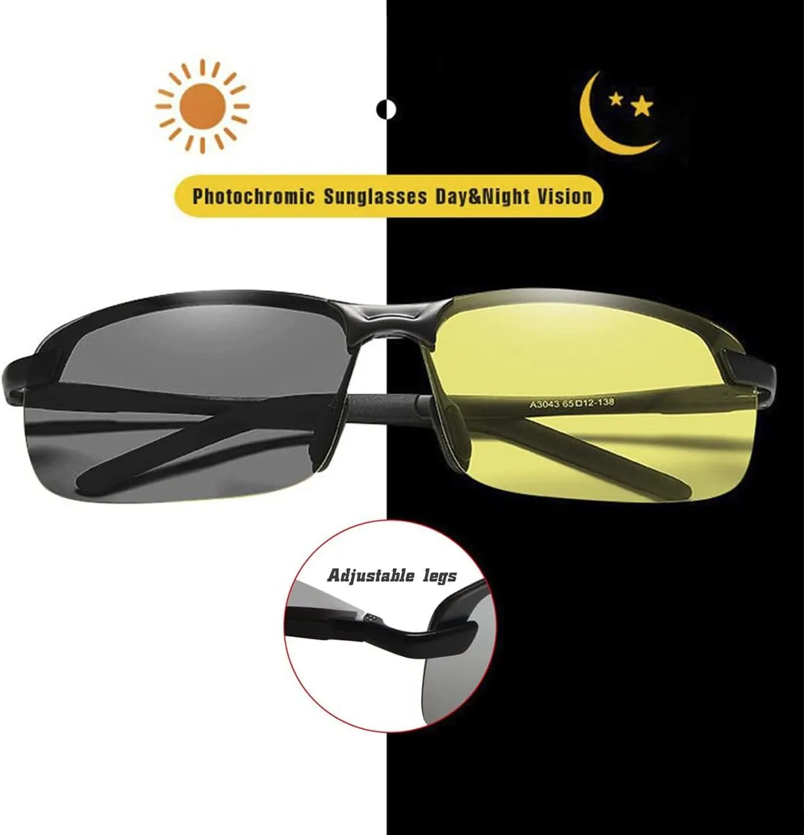 Men's Photochromic Polarized Sunglasses Al-Mg Metal Frame Sports Driving Glasses UV400 Protection Anti Glare Eyewear