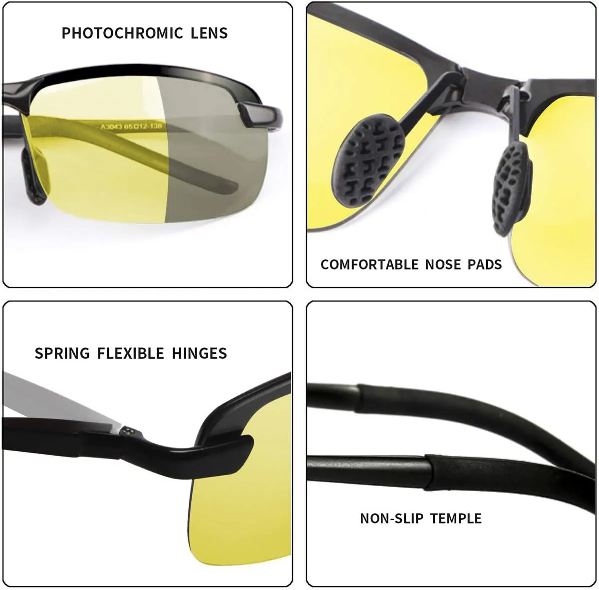 Men's Photochromic Polarized Sunglasses Al-Mg Metal Frame Sports Driving Glasses UV400 Protection Anti Glare Eyewear