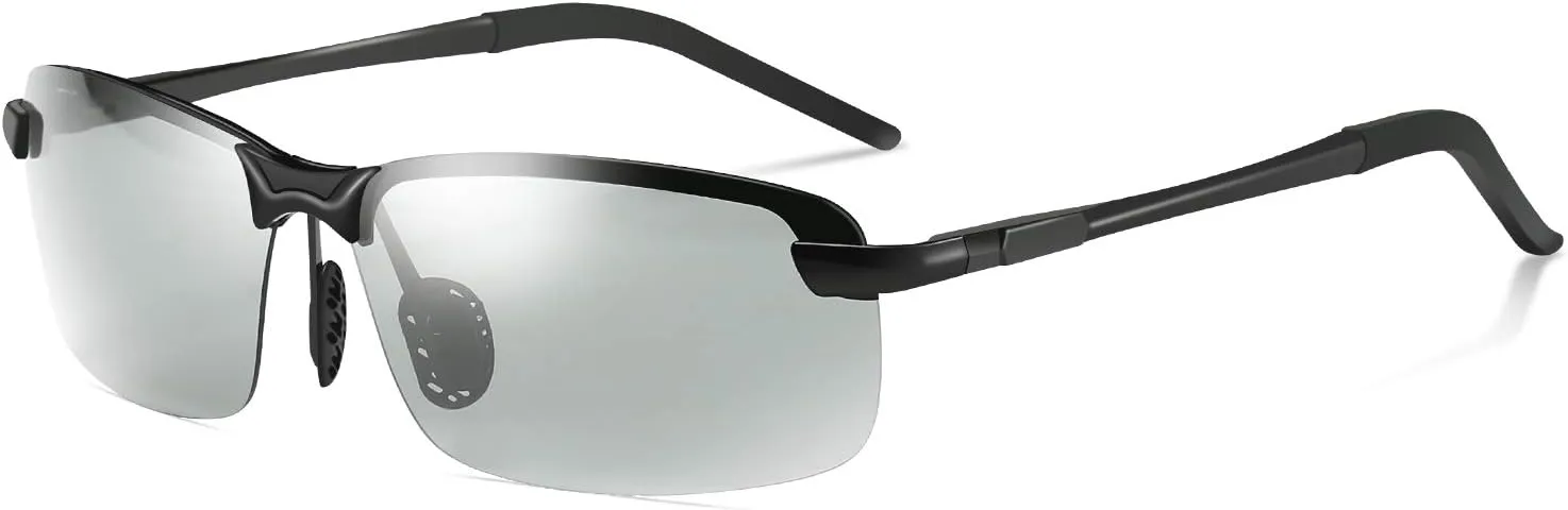 Men's Photochromic Polarized Sunglasses Al-Mg Metal Frame Sports Driving Glasses UV400 Protection Anti Glare Eyewear