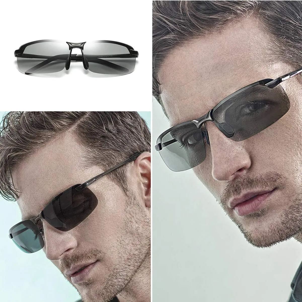 Men's Photochromic Polarized Sunglasses Al-Mg Metal Frame Sports Driving Glasses UV400 Protection Anti Glare Eyewear