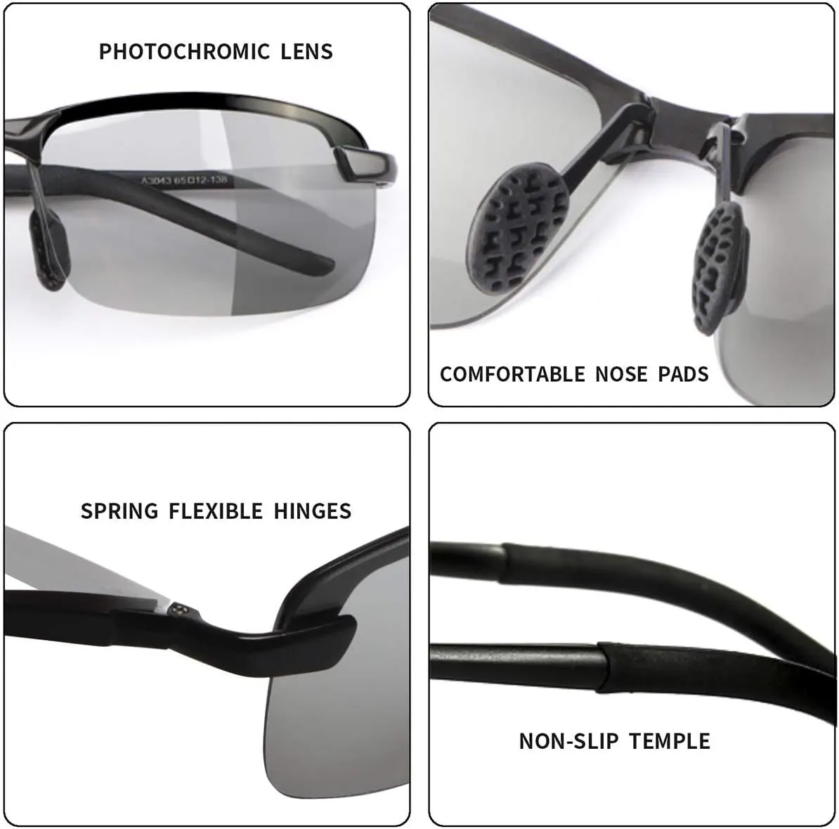 Men's Photochromic Polarized Sunglasses Al-Mg Metal Frame Sports Driving Glasses UV400 Protection Anti Glare Eyewear