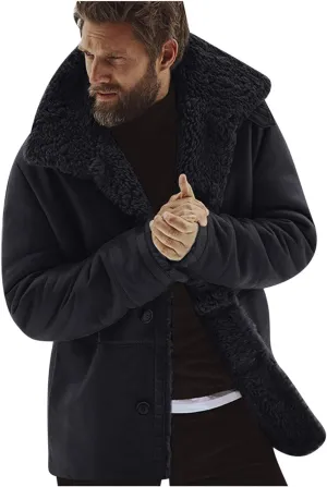 Mens Sherpa Fleece Lined Jackets Fur Collar Long Trench Coat for Big and Tall Outwear, Motorcycle Bomber Jackets