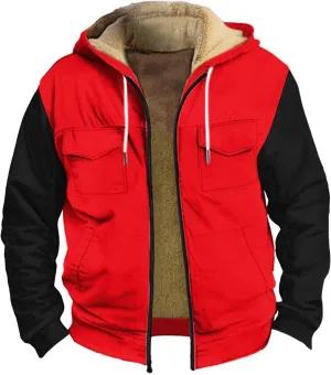 Mens Vintage Fleece Jacket Sherpa Lined Winter Coats Faux Puffer Jacket Quilted Down Casual Hoodies Plus Size