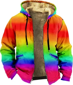 Mens Vintage Fleece Jacket Sherpa Lined Winter Coats Faux Puffer Jacket Quilted Down Casual Hoodies Plus Size