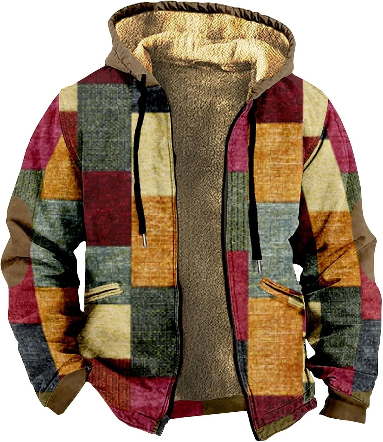 Mens Vintage Fleece Jacket Sherpa Lined Winter Coats Winter Warm Tactical Jackets Windbreaker Varsity Coat Hooded