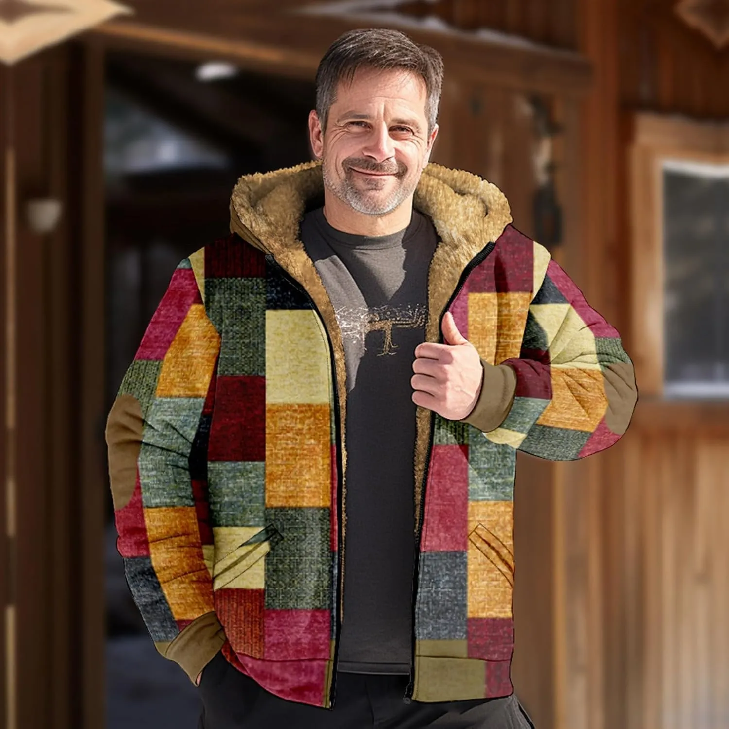 Mens Vintage Fleece Jacket Sherpa Lined Winter Coats Winter Warm Tactical Jackets Windbreaker Varsity Coat Hooded