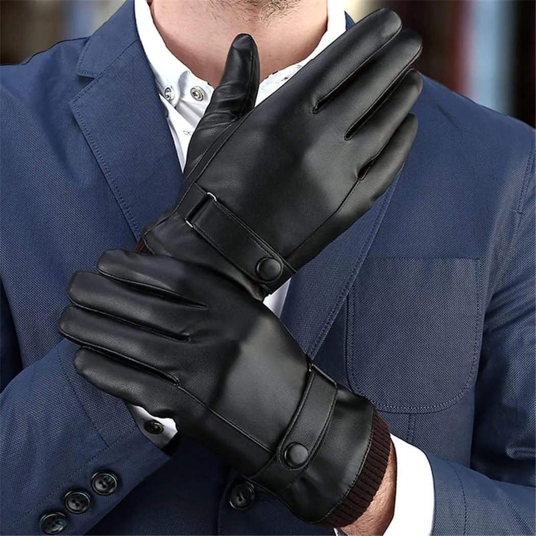 Men's Winter Black Mittens Keep Warm Touch Screen Windproof Driving Gloves Autumn PU Leather Business Gloves