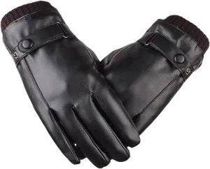 Men's Winter Black Mittens Keep Warm Touch Screen Windproof Driving Gloves Autumn PU Leather Business Gloves
