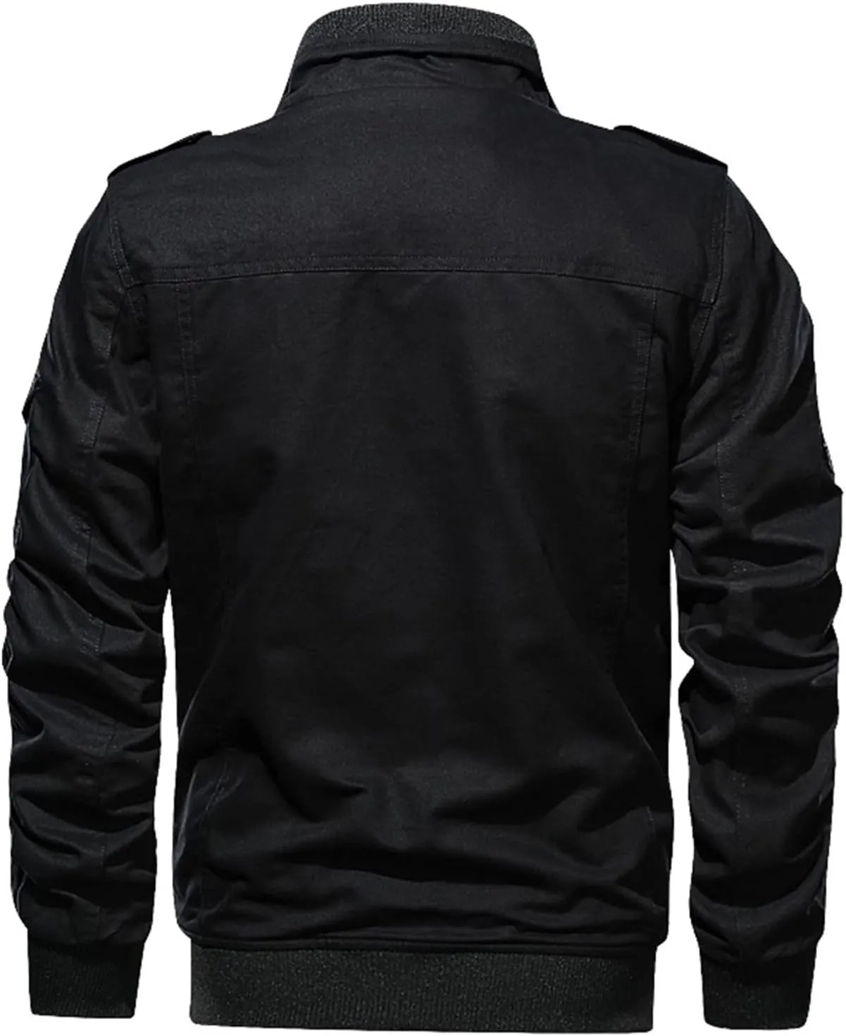 Mens Winter Cotton Military Jacket Zip Up Stand Collar Thick Cargo Jacket Fleece Lined Sherpa Multi-Pocket Work Jacket