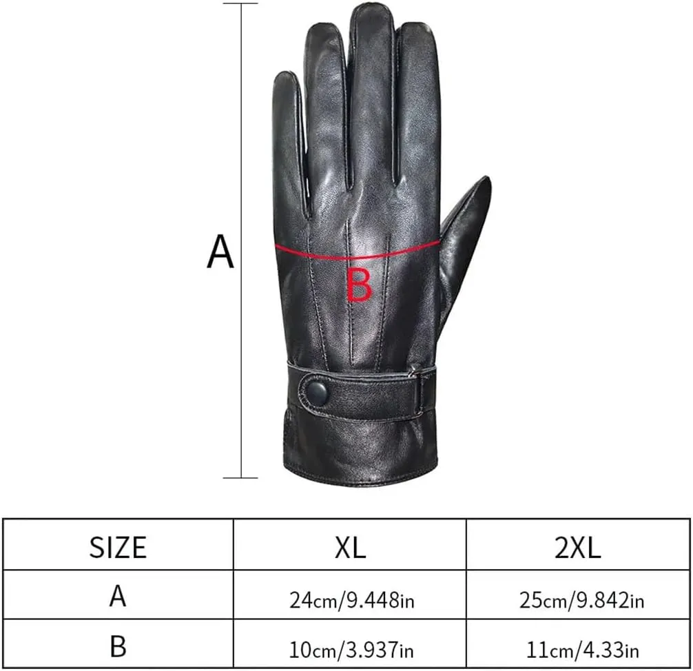 Men's Winter Genuine Leather Gloves for Men Outdoor Cycling Real Sheepskin Keep Warm Driving Gloves Black 3XL