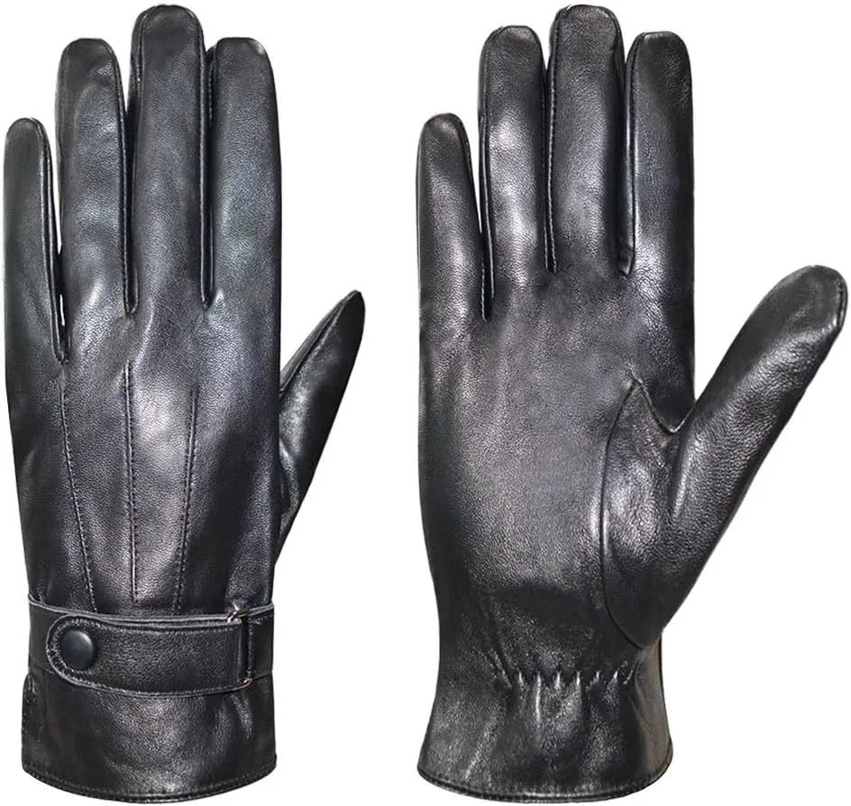 Men's Winter Genuine Leather Gloves for Men Outdoor Cycling Real Sheepskin Keep Warm Driving Gloves Black 3XL