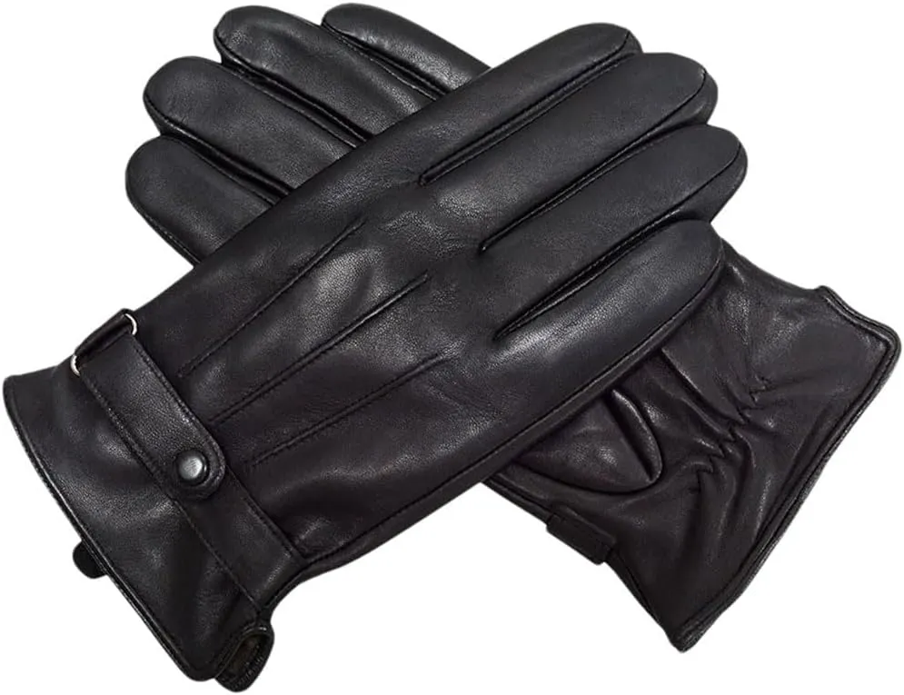 Men's Winter Genuine Leather Gloves for Men Outdoor Cycling Real Sheepskin Keep Warm Driving Gloves Black 3XL