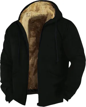 Men's Winter Jacket Zipper Work Cargo Coats Printed Outerwear Hooded Sweatshirt Tops Fleece Sherpa Lined Hoodies