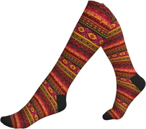 Mexican Folk Art Boho Print Circulation Compression Socks For Plantar Fasciitis Edema And Post Surgery