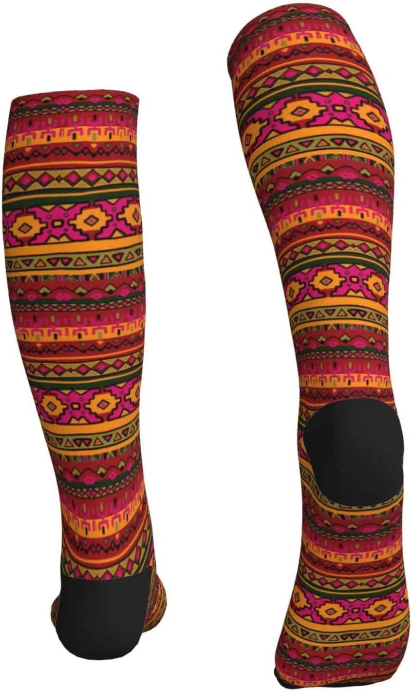 Mexican Folk Art Boho Print Circulation Compression Socks For Plantar Fasciitis Edema And Post Surgery