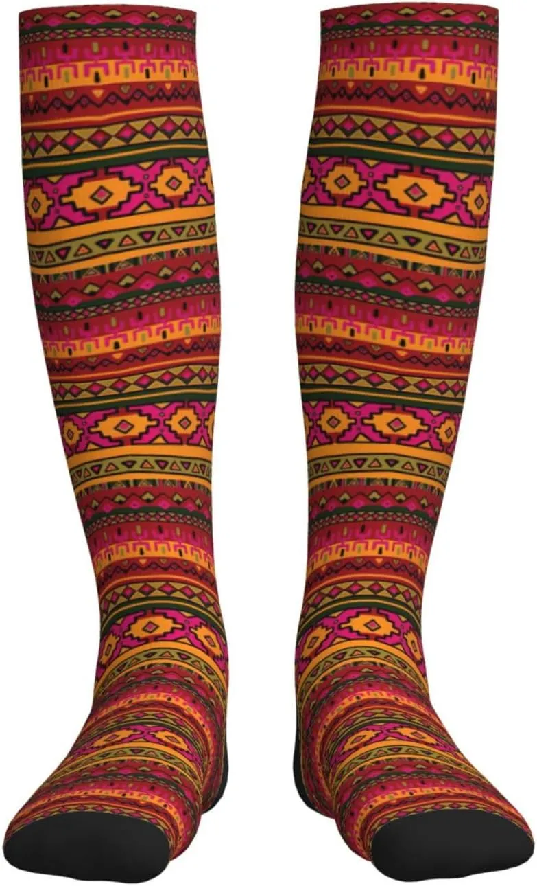 Mexican Folk Art Boho Print Circulation Compression Socks For Plantar Fasciitis Edema And Post Surgery