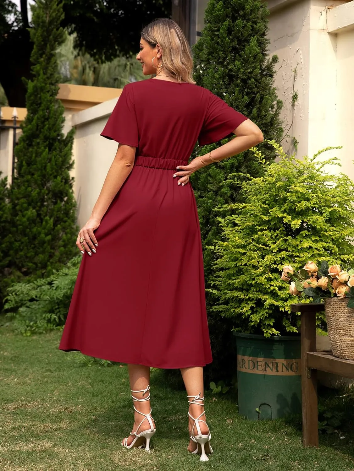 Miessial Womens Wrap Dress V Neck Summer Midi Dress Short Sleeve Casual Office Wear with Belt