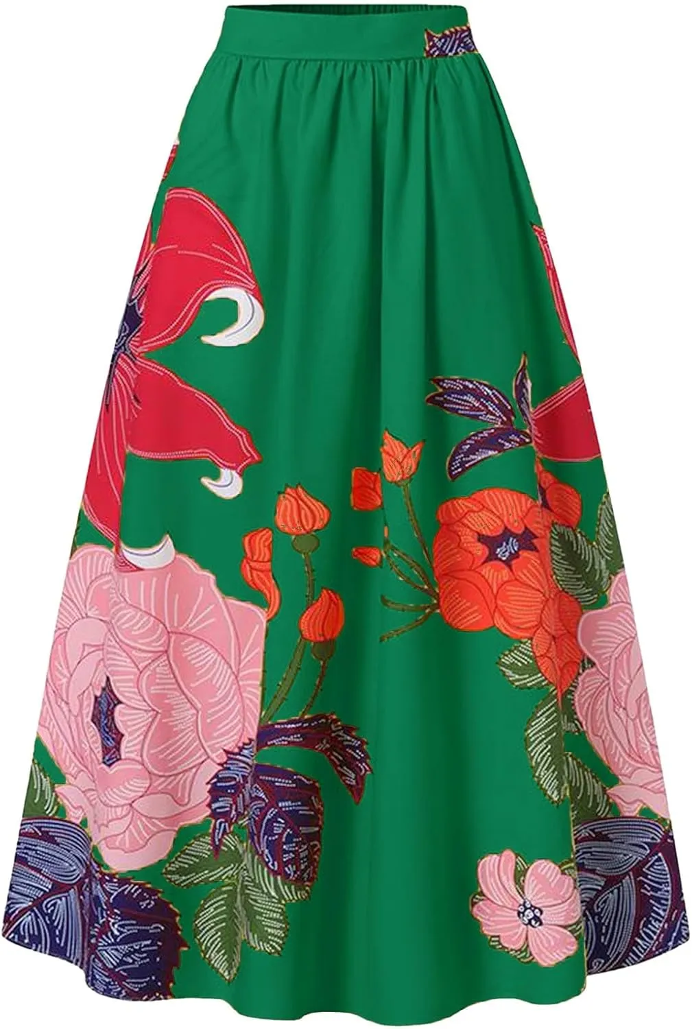 Miyaomn Women's Boho Floral Printed Maxi Skirt Summer Beach High Waisted Mopping Floor Length A Line Long Skirts with Pockets