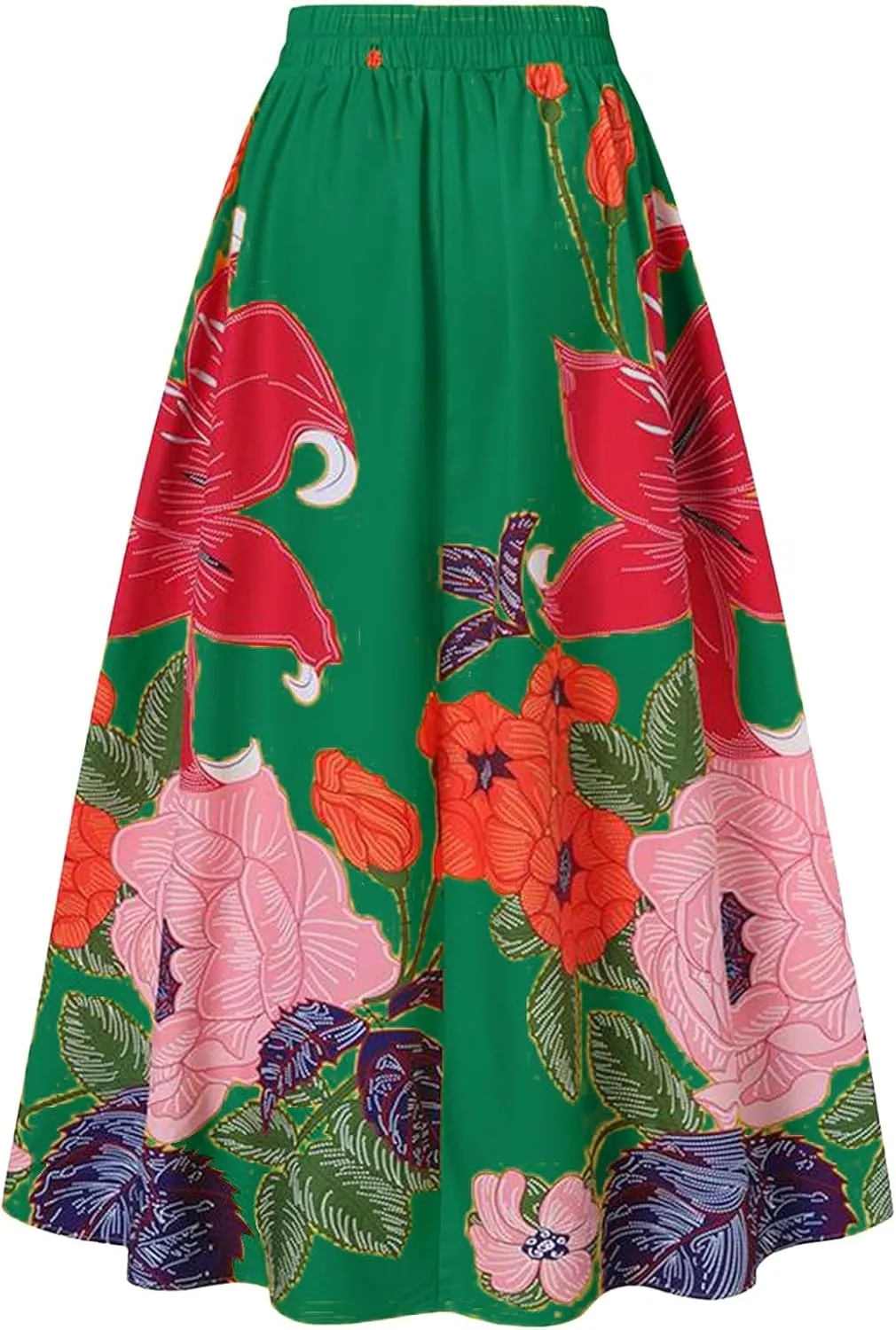 Miyaomn Women's Boho Floral Printed Maxi Skirt Summer Beach High Waisted Mopping Floor Length A Line Long Skirts with Pockets