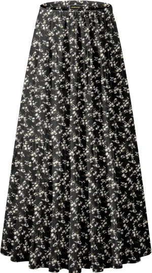 NASHALYLY Women's Chiffon Elastic High Waist Pleated A-Line Flared Maxi Skirts