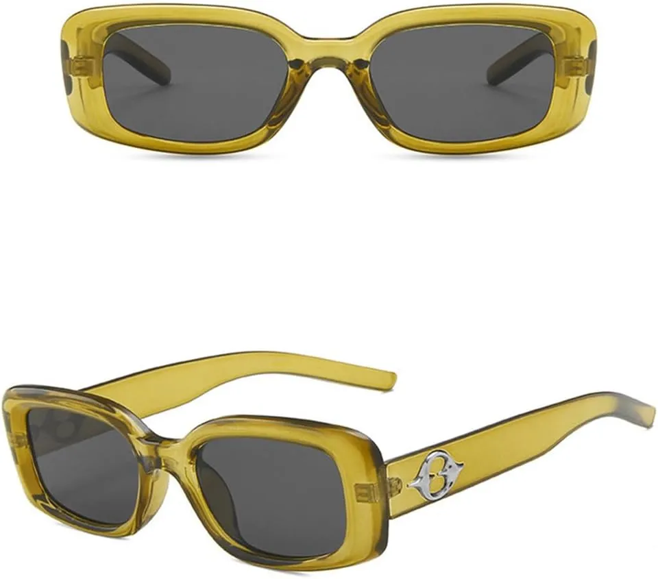 New 2025 Fashion Sun glasses Rectangle Shape UV400 Protection Sunglasses Women Sunglasses Male Female,Green Gray