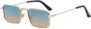 New 2025 Retro Rectangle Sunglasses for Women Men, Metal Frame Punk Sun Glasses Vintage Travel Shades UV400 Protection,Gold,Gray Tea