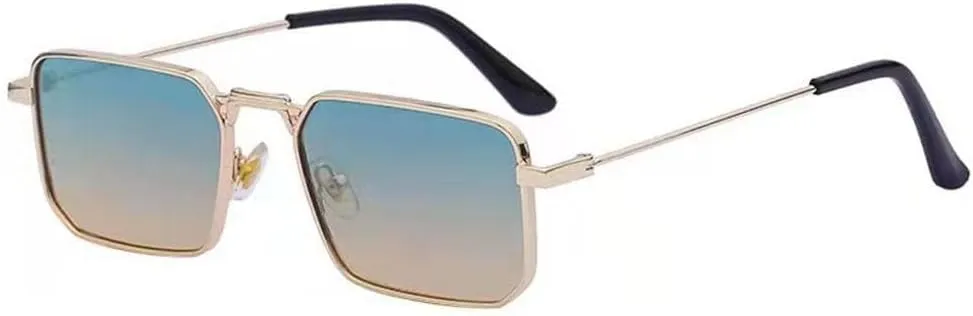 New 2025 Retro Rectangle Sunglasses for Women Men, Metal Frame Punk Sun Glasses Vintage Travel Shades UV400 Protection,Gold,Gray Tea