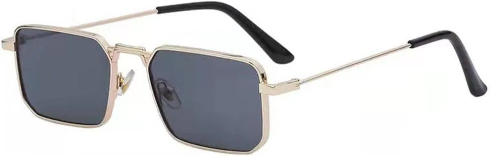 New 2025 Retro Rectangle Sunglasses for Women Men, Metal Frame Punk Sun Glasses Vintage Travel Shades UV400 Protection,gold,gray