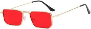 New 2025 Retro Rectangle Sunglasses for Women Men, Metal Frame Punk Sun Glasses Vintage Travel Shades UV400 Protection,Gold,red