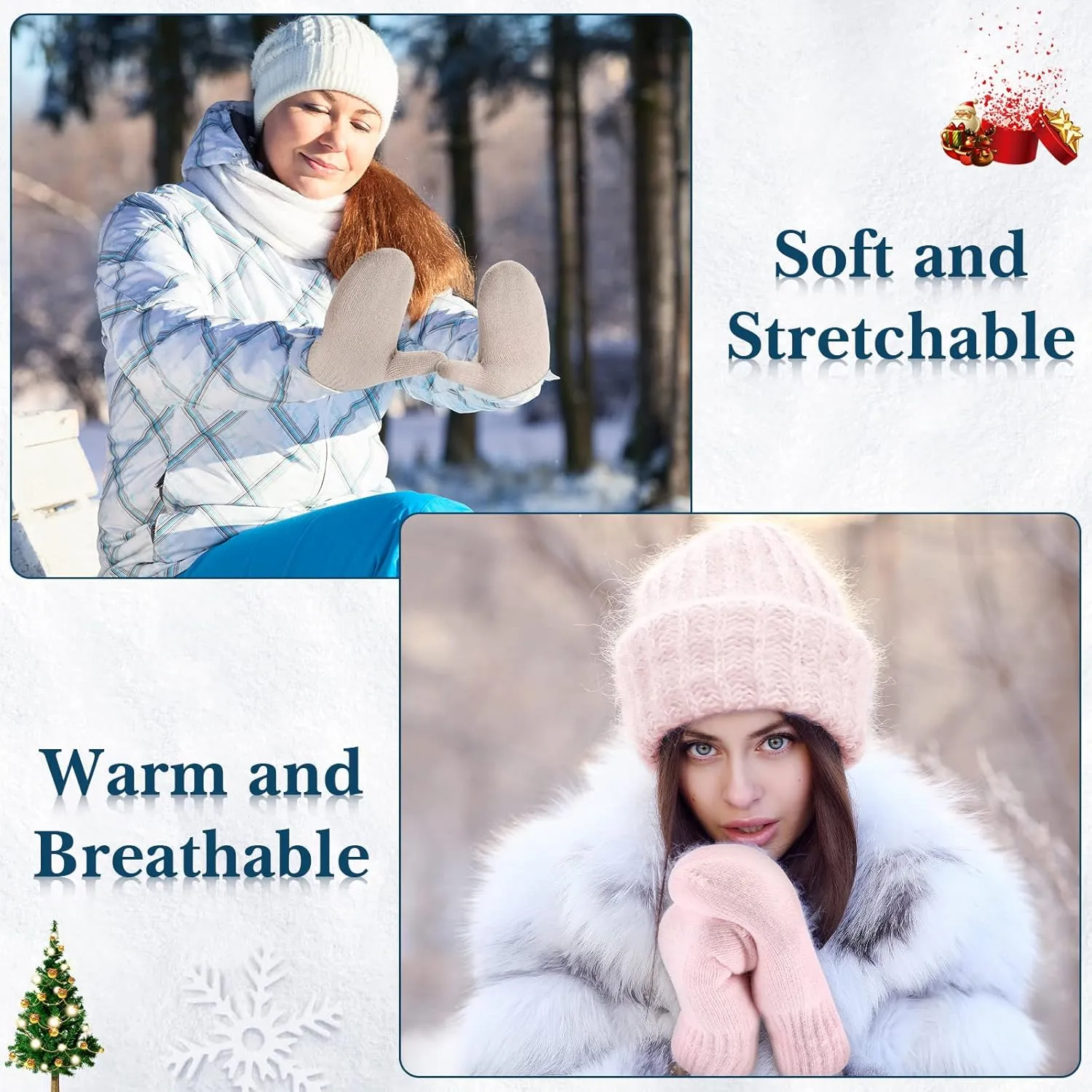 Newcotte Winter Gloves for Women Warm Lining Mittens Fleece Thick Wool Gloves Cable Knitted Mittens for Winter Cold Weather