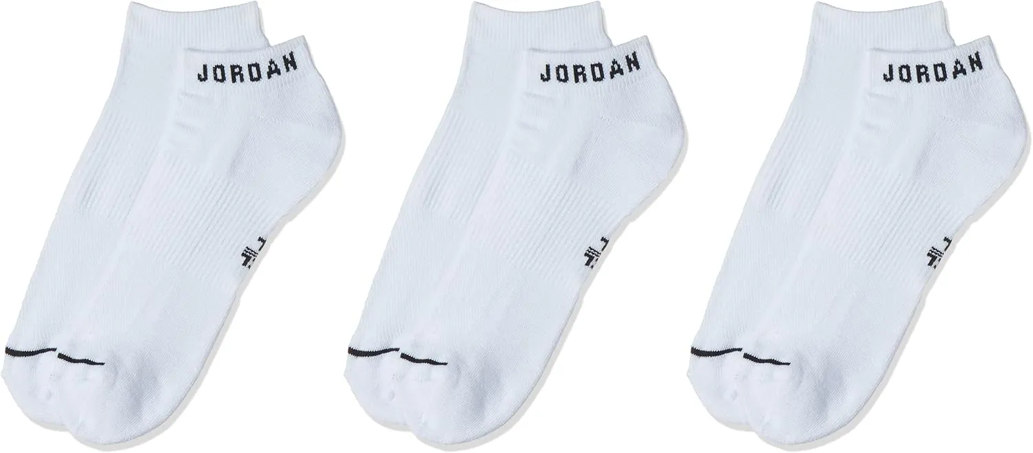 Nike Air Jordan Everyday No-Show Socks (3 Pairs) White/Black Men 6-8, Women 6-10