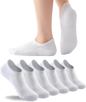 No Show Socks for Women & Men, Non-Slip Low Cut, Moisture-Wicking, Invisible Athletic Cotton Socks 6 Pairs