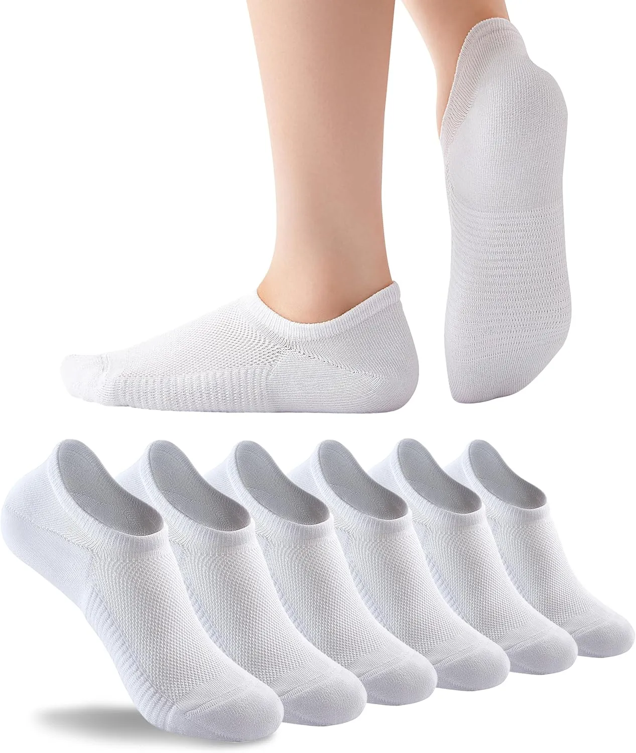No Show Socks for Women & Men, Non-Slip Low Cut, Moisture-Wicking, Invisible Athletic Cotton Socks 6 Pairs