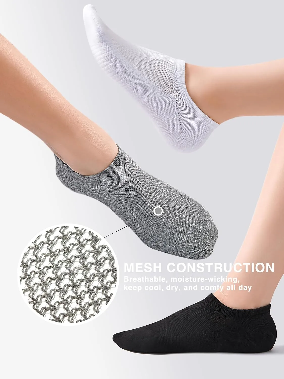 No Show Socks for Women & Men, Non-Slip Low Cut, Moisture-Wicking, Invisible Athletic Cotton Socks 6 Pairs