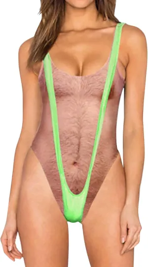 One Piece Swimsuit Funny Hairy Chest Swimwear Bathing Suit for Women Beachwear Bodysuits for Women Swimwear Novelty