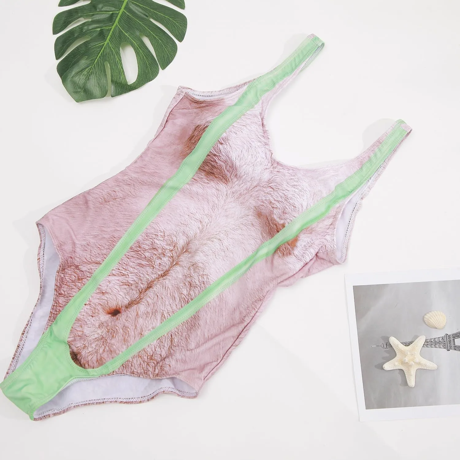 One Piece Swimsuit Funny Hairy Chest Swimwear Bathing Suit for Women Beachwear Bodysuits for Women Swimwear Novelty