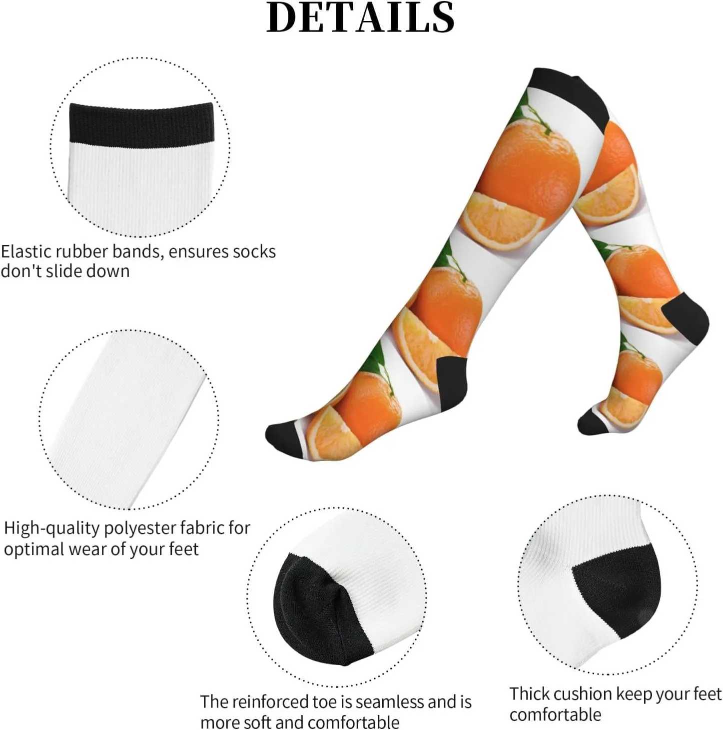 Orange Print Circulation Compression Socks For Plantar Fasciitis Edema And Post Surgery