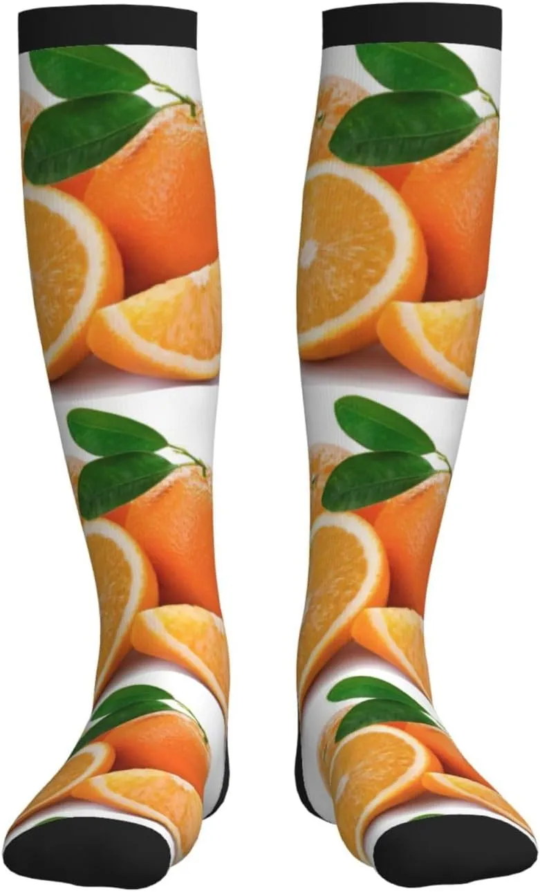 Orange Print Circulation Compression Socks For Plantar Fasciitis Edema And Post Surgery