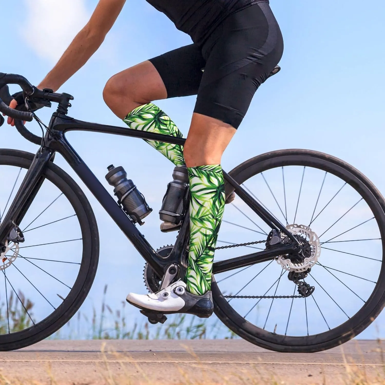 Palm Tree Green Leaves Print Circulation Compression Socks For Plantar Fasciitis Edema And Post Surgery