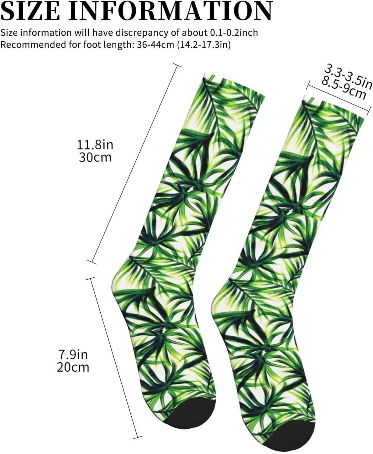 Palm Tree Green Leaves Print Circulation Compression Socks For Plantar Fasciitis Edema And Post Surgery